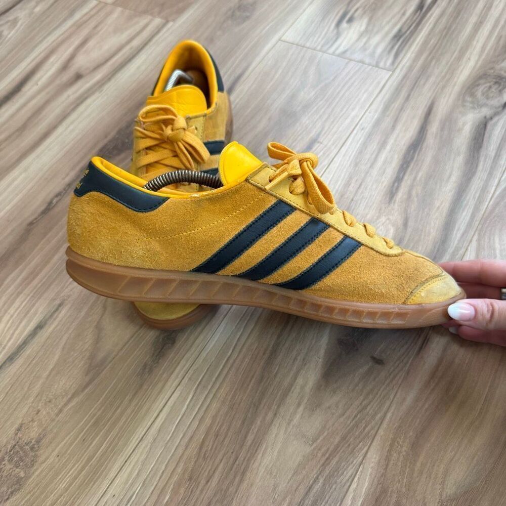 Adidas Yellow Black Suede Low Top Lace Up Hamburg Athletic Sneaker Shoes Size 10 - Picture 4 of 11